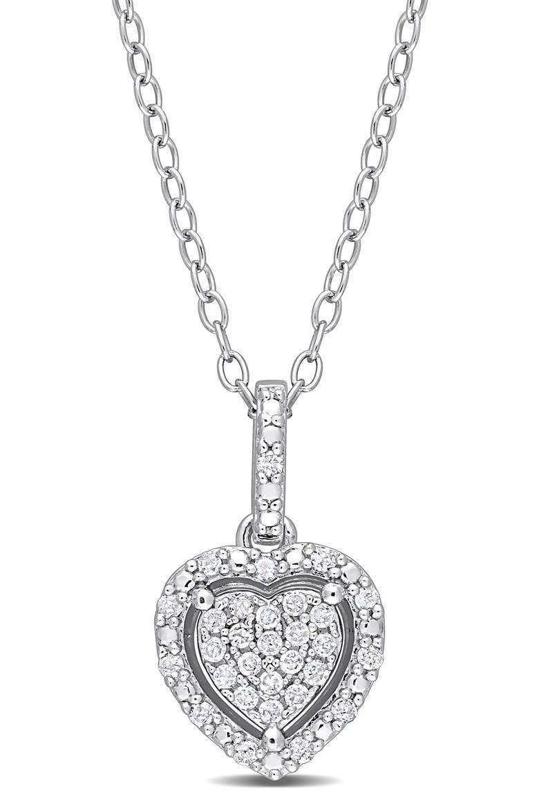 Diamond Halo Heart Pendant Necklace, Main, color, SILVER