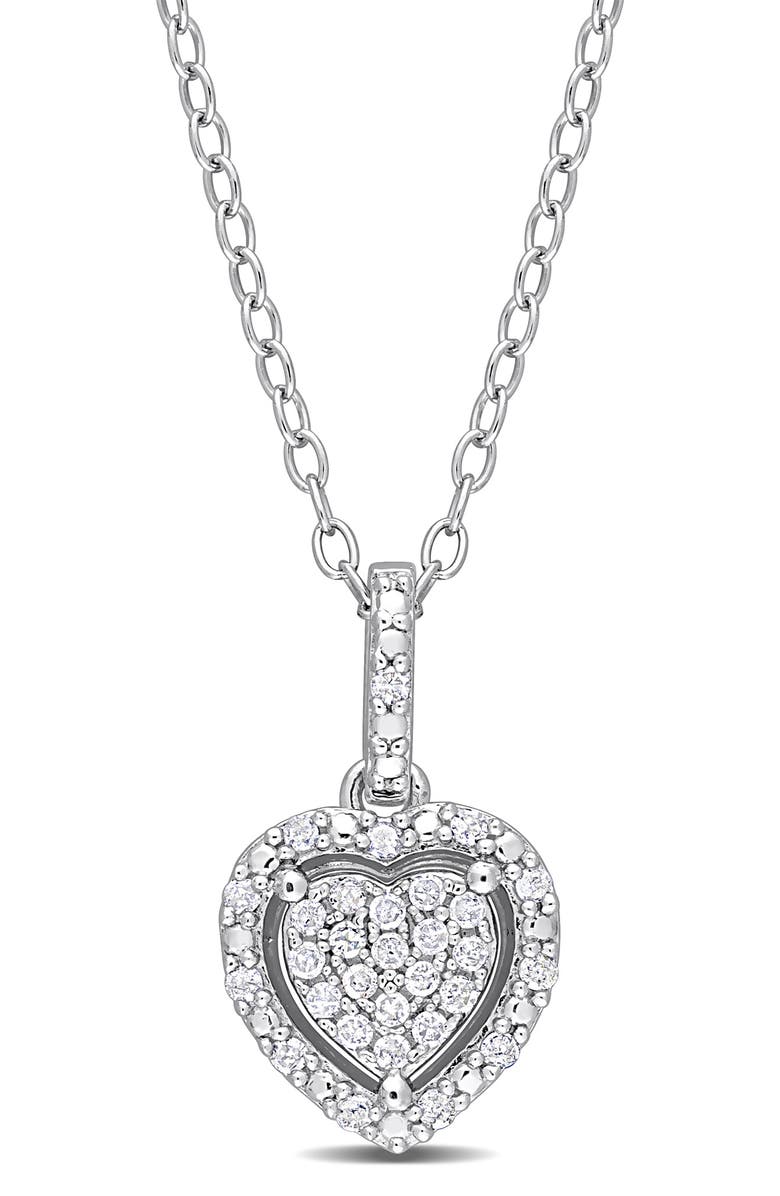 DELMAR Diamond Halo Heart Pendant Necklace, Main, color, Silver