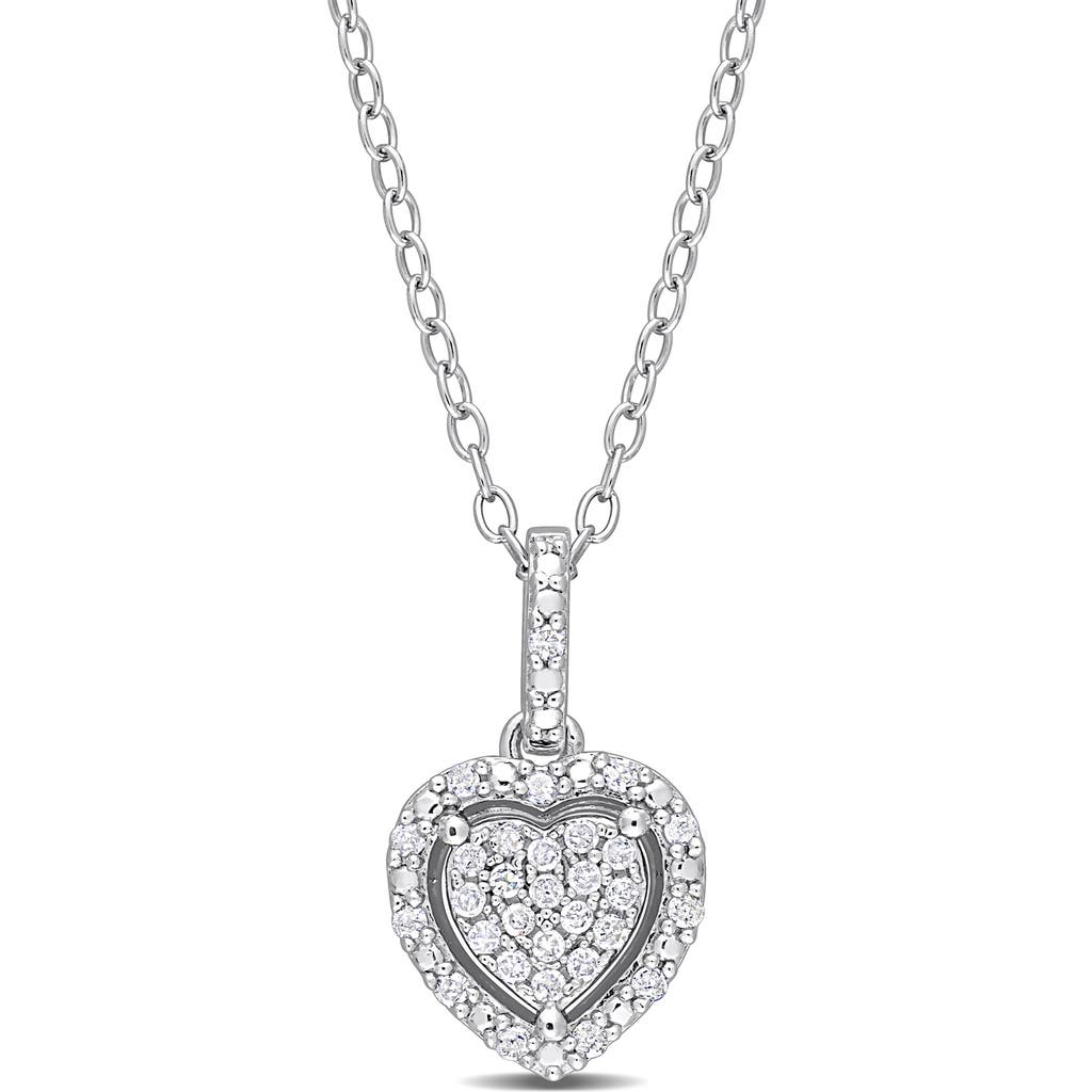 DELMAR Diamond Halo Heart Pendant Necklace in Silver at Nordstrom Rack