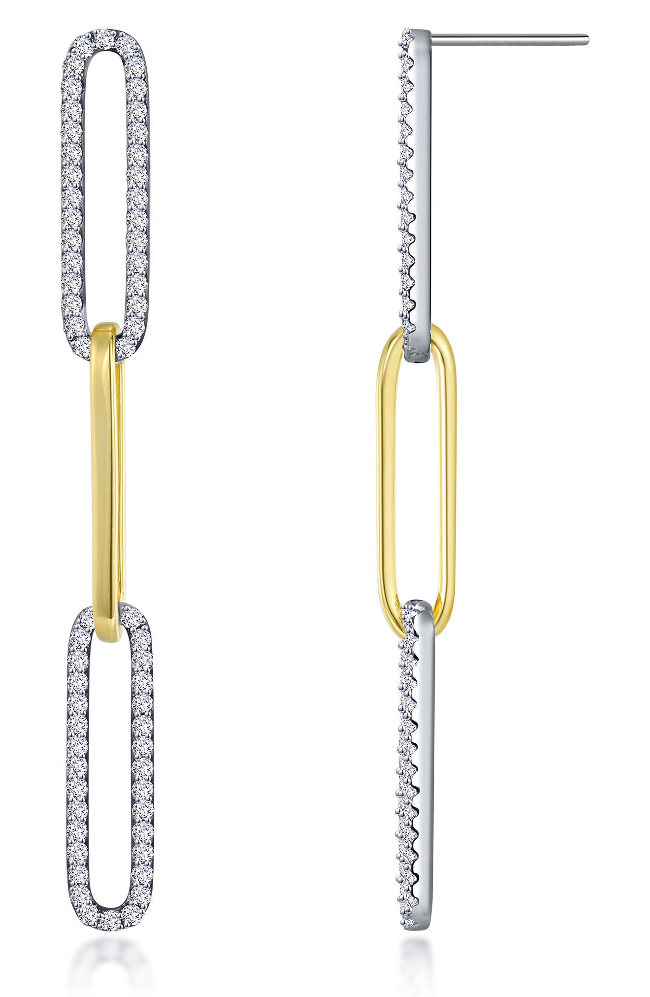 Lafonn Two-Tone Pavé Simulated Diamond Paper Clip Link Drop Earrings