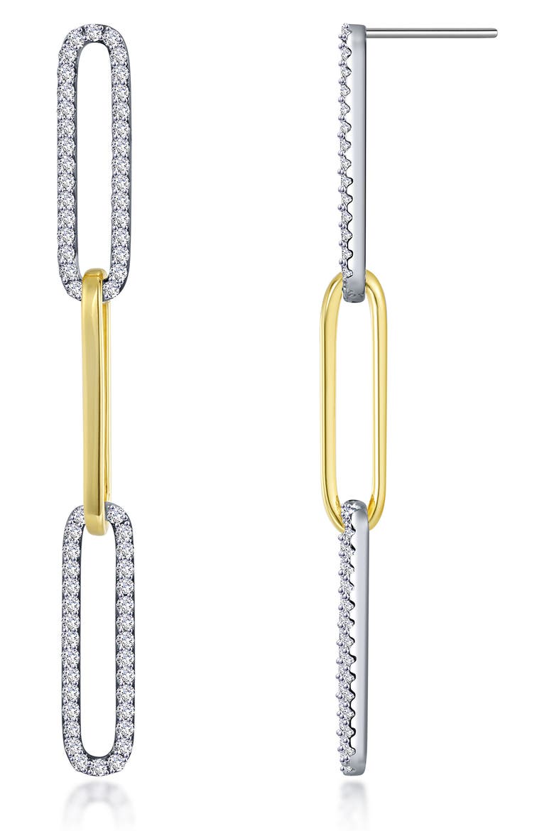 Two-Tone Pavé Simulated Diamond Paper Clip Link Drop Earrings, Main, color, WHITE
