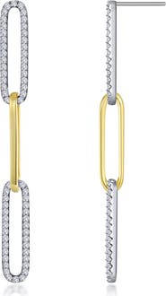 Lafonn Two-Tone Pavé Simulated Diamond Paper Clip Link Drop Earrings