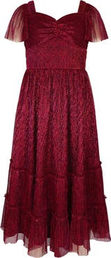Zunie Kids' Metallic Tiered Plissé Maxi Party Dress