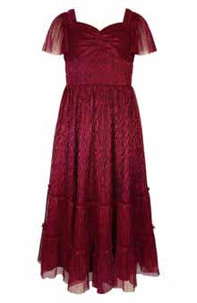 Kids' Metallic Tiered Plissé Maxi Party Dress