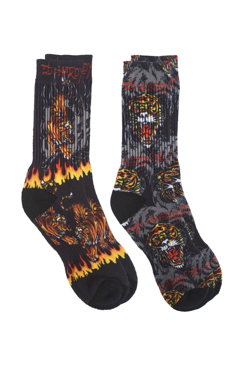 Tiger 360 Print Full Cushion Crew Sock 2-Pack, Alternate, color, Black
