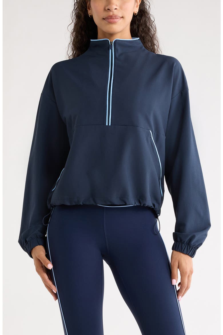 Piped Half Zip Pullover, Main, color, NAVY SAPPHIRE