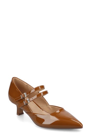 Journee Collection Journee Womens Carnation Medium And Wide Width Kitten Heel Mary Jane Pumps In Brown