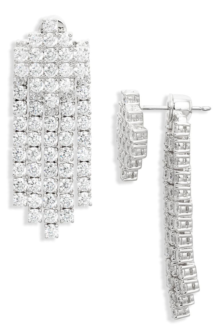 Fringe Front/Back Earrings, Main, color, RHODIUM/ CUBIC ZIRCONIA