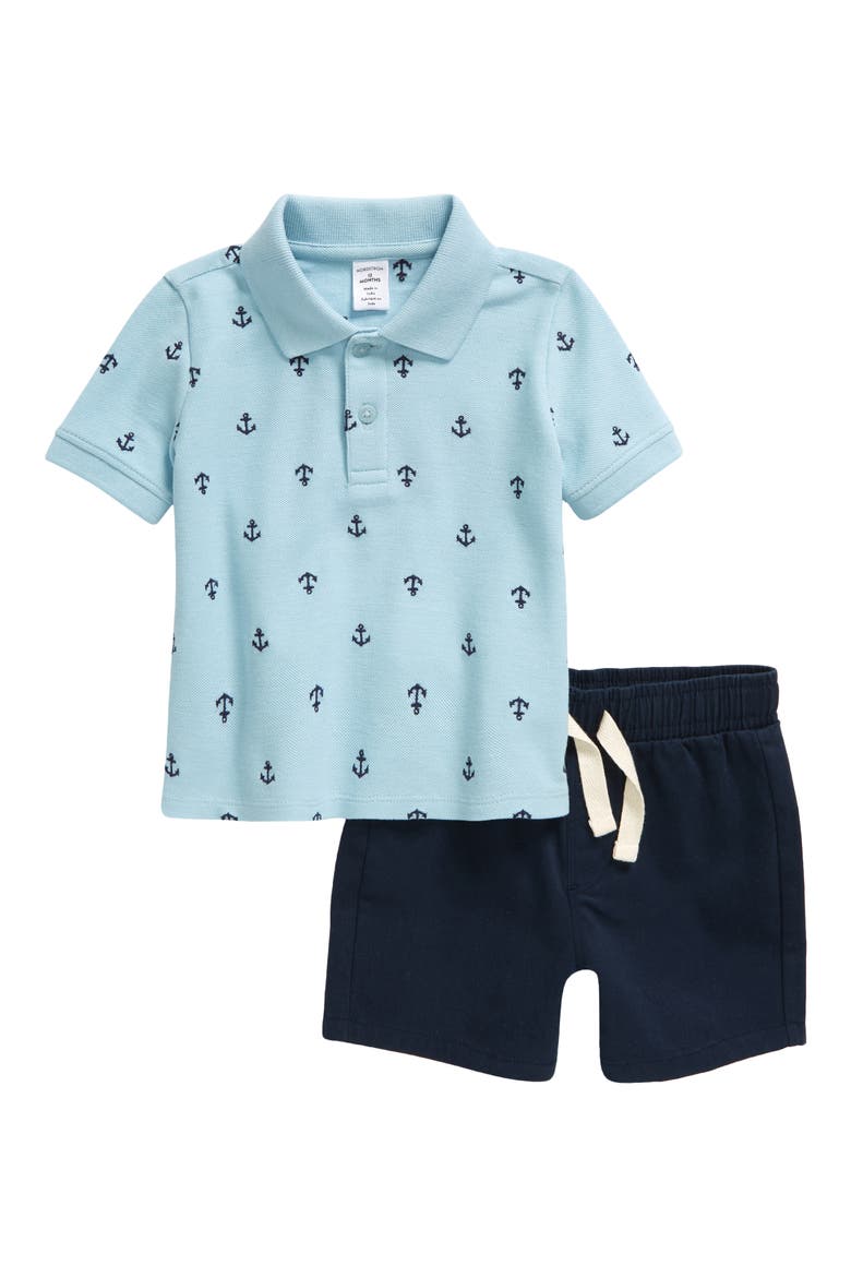 Polo & Shorts Set, Main, color, BLUE BASALT ANCHORS- NAVY