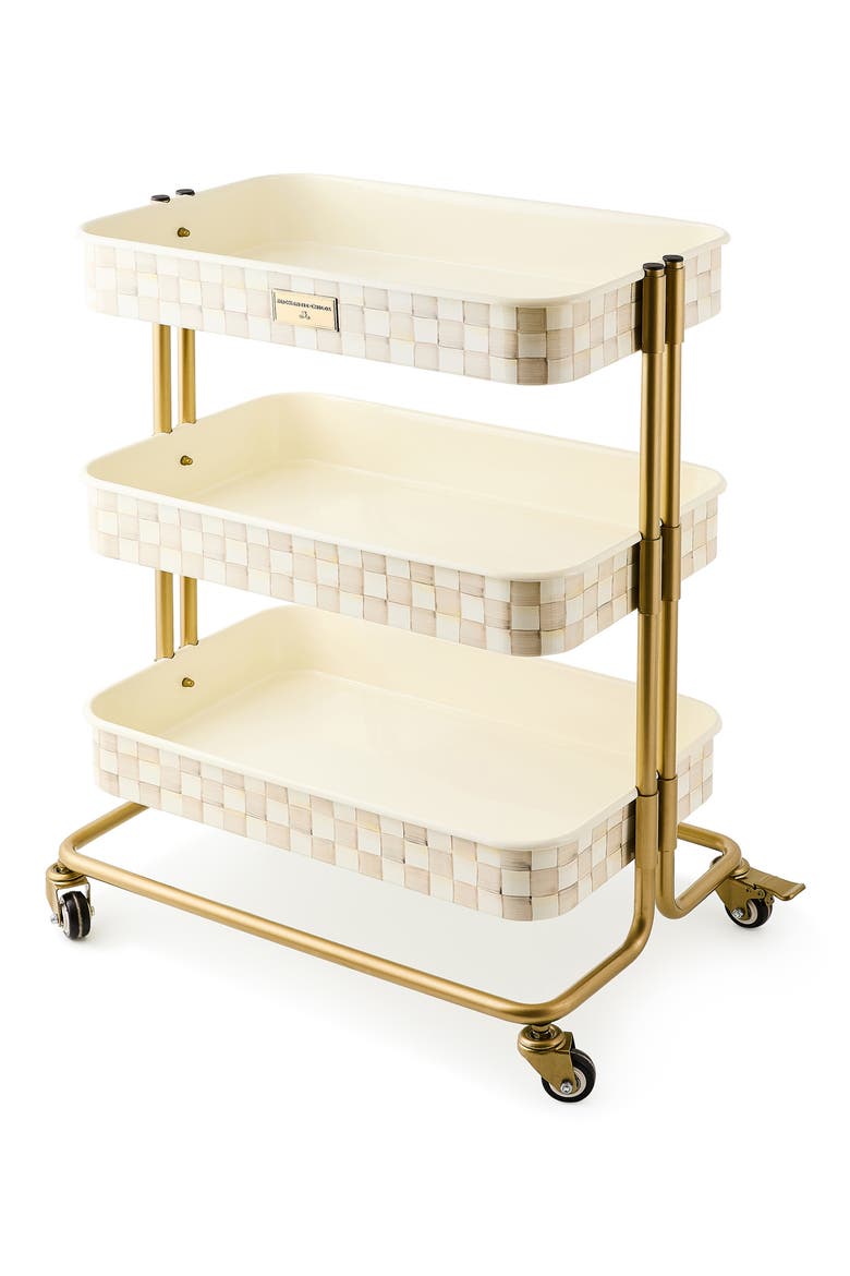 Mocha Check 3-Tier Kitchen Cart, Main, color, MOCHA