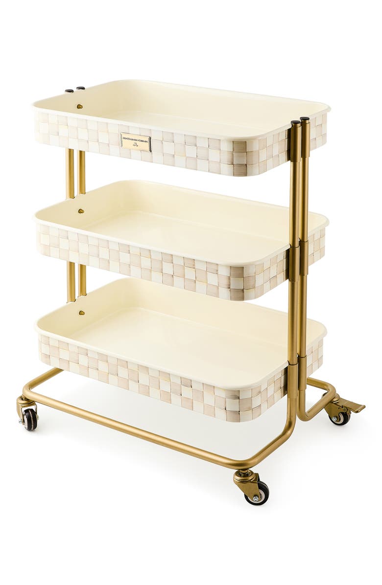 MACKENZIE CHILDS Mocha Check 3-Tier Kitchen Cart, Main, color, Mocha