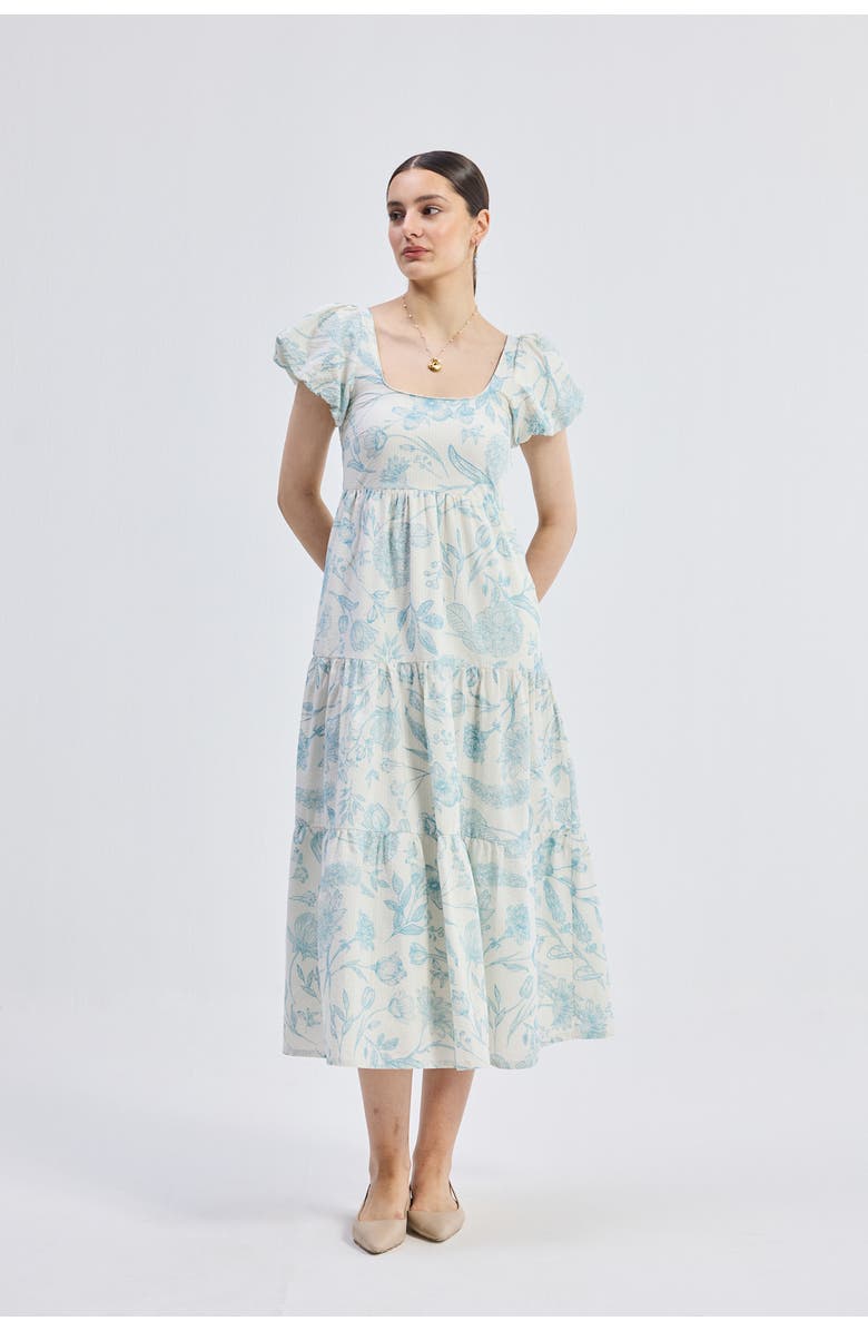 Reistor Puff Sleeve Tiered Maxi Dress in Blue Florals, Alternate, color, Floral Melody