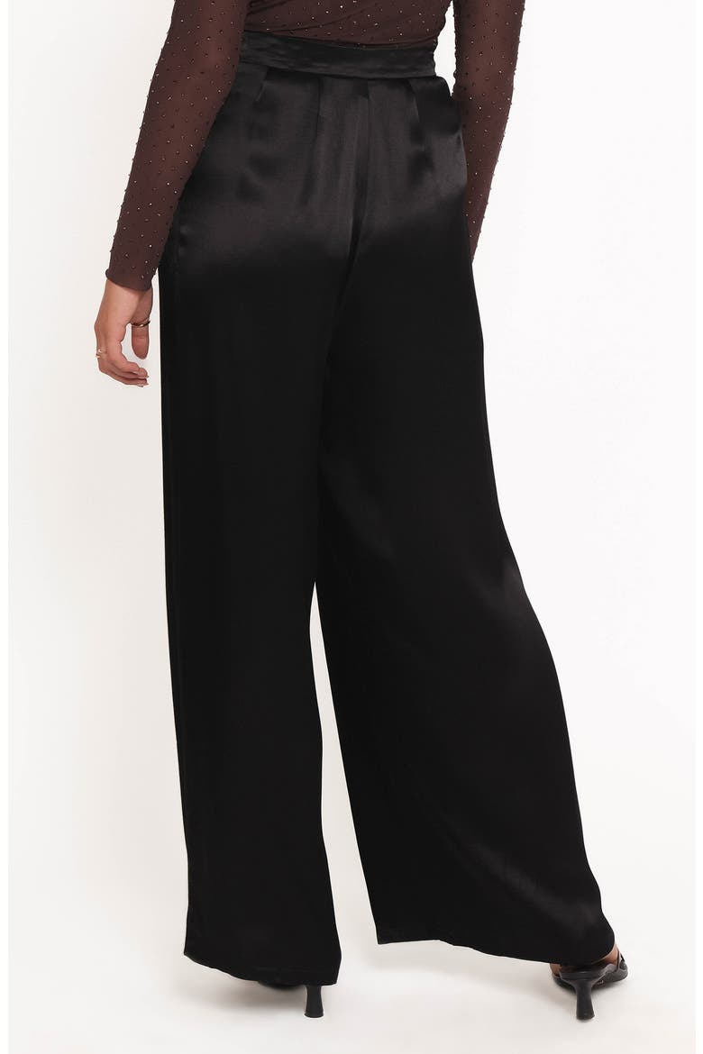 Joyce Pleated Satin Wide Leg Pants, Alternate, color, BLACK