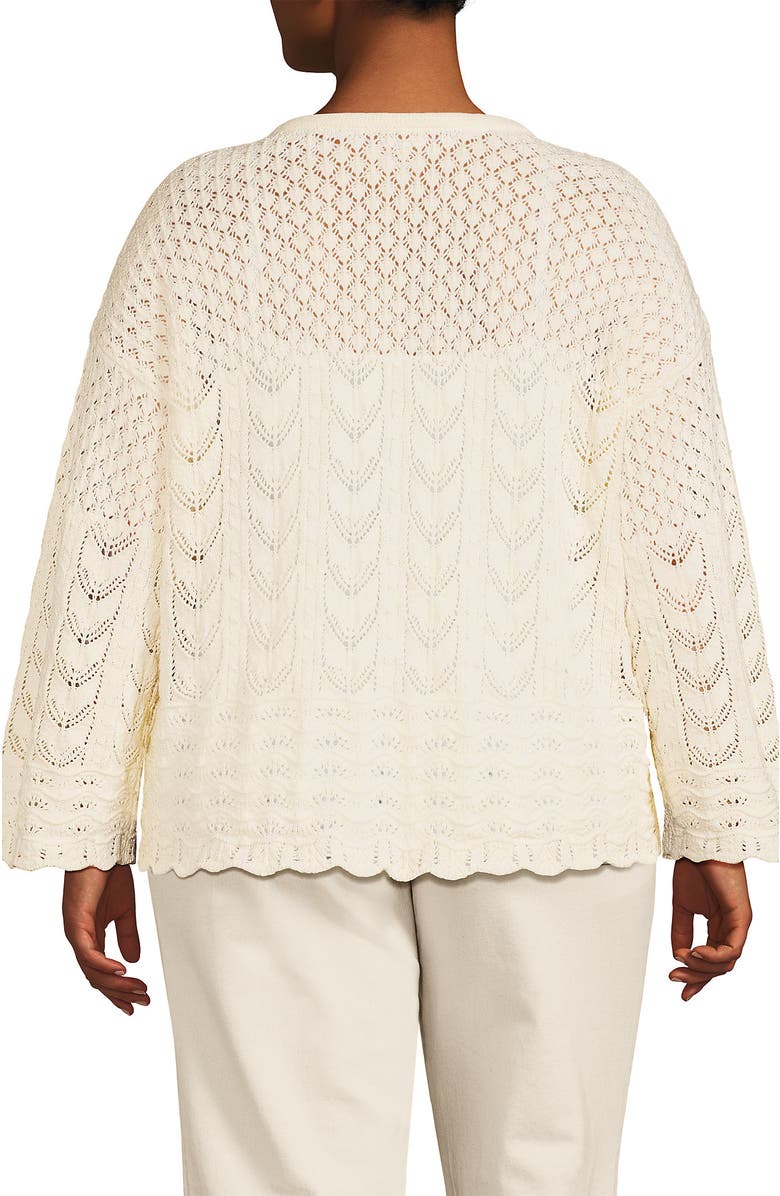 Lands' End Cotton Boucle Pointelle Notch Neck Sweater, Alternate, color, 