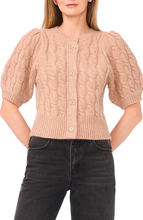 Puff Sleeve Cable Cardigan
