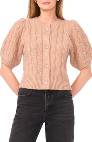 Halogen® Puff Sleeve Cable Cardigan