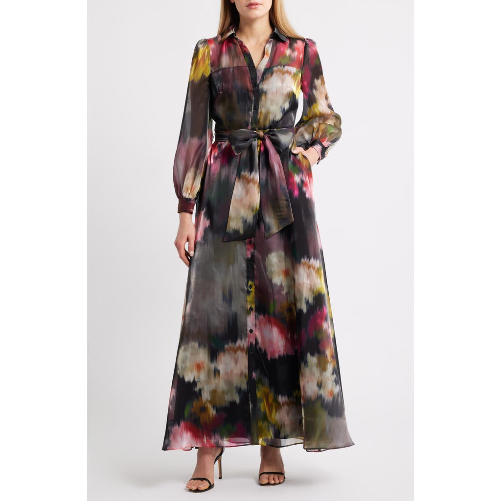 Julia Jordan Abstract Floral Long Sleeve Organza Gown In Multi