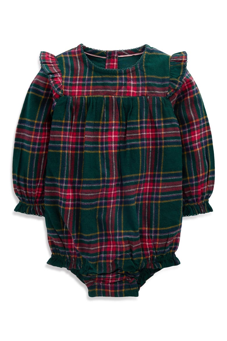 Woven Bubble Romper, Main, color, GREEN/ RED CHECK