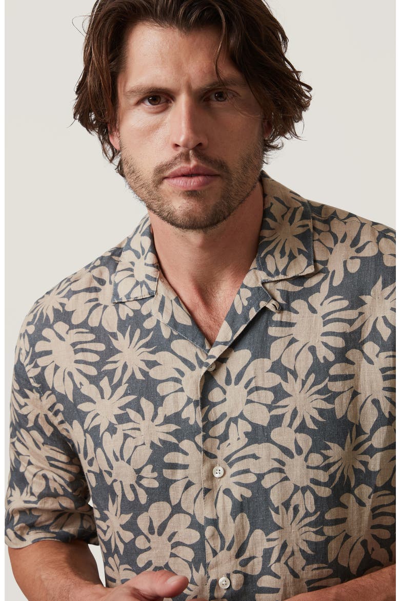Bloom Print Short Sleeve Linen Button-Up Shirt, Alternate, color, TWINE
