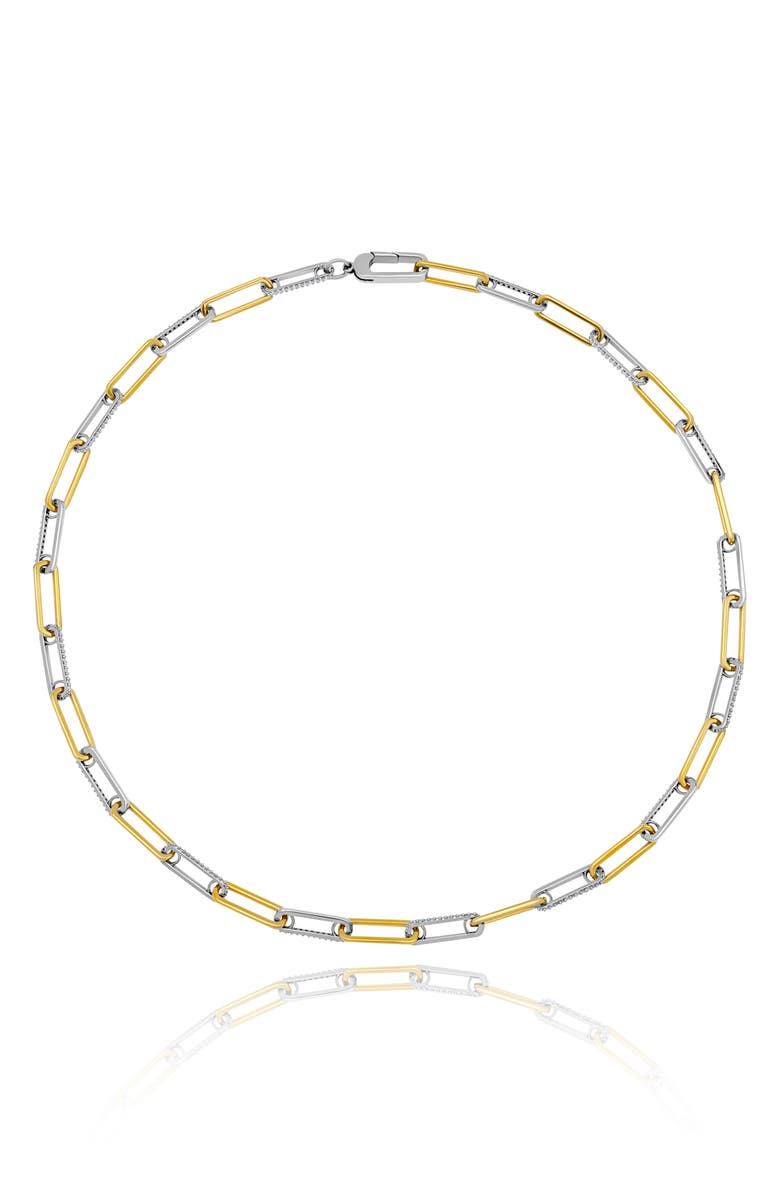 Crislu Two-Tone Cubic Zirconia Paperclip Chain Necklace, Main, color, Platinum & Gold