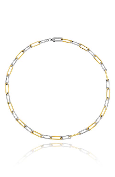 Two-Tone Cubic Zirconia Paperclip Chain Necklace