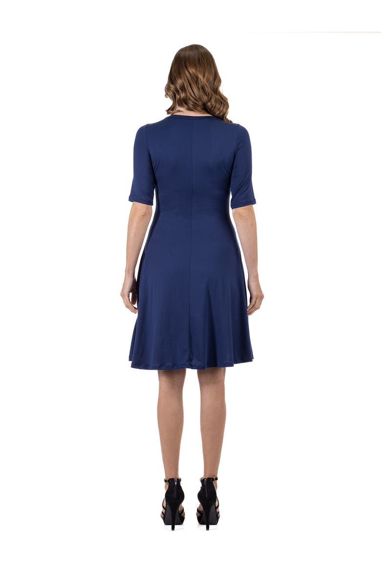 Petites Apparel A-Line Knee Length Dress Elbow Length Sleeves, Alternate, color, Navy