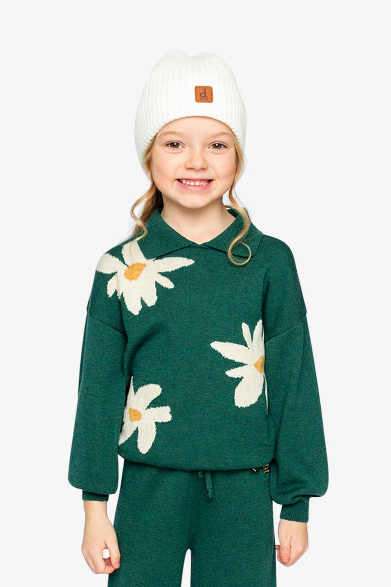 Knitted Daisy Jacquard Shirt Collar Sweater, Alternate, color, Jasper Printed Green
