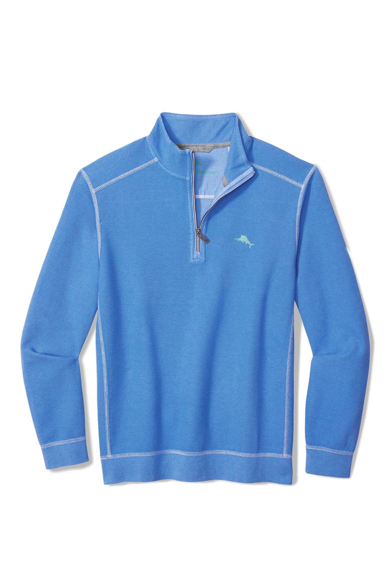 Montego Bay Textured Cotton & Lyocell Half Zip Pullover, Main, color, MED BLUEBERRY