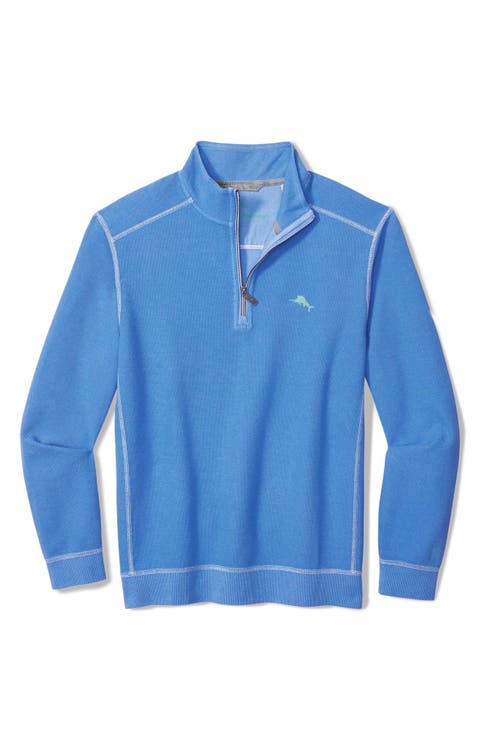 Montego Bay Textured Cotton & Lyocell Half Zip Pullover (Big & Tall)