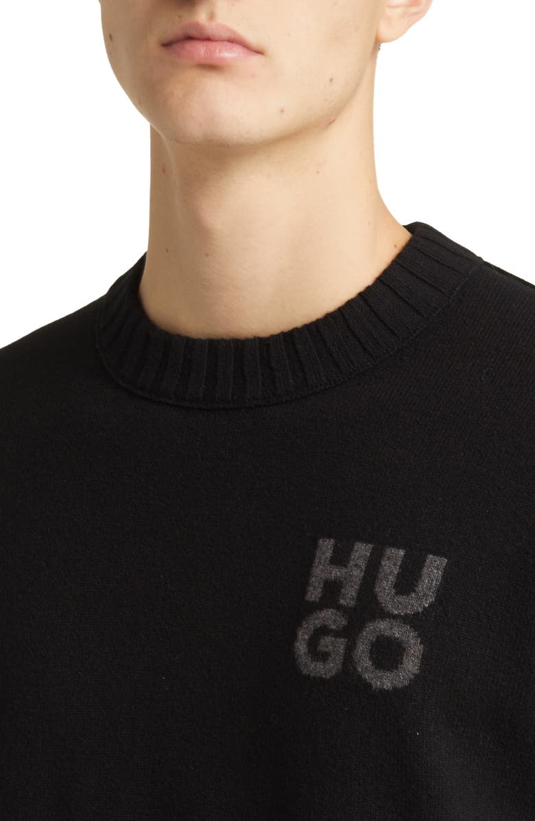 HUGO San Cassio Stacked Logo Wool Blend Crewneck Sweater, Alternate, color, 