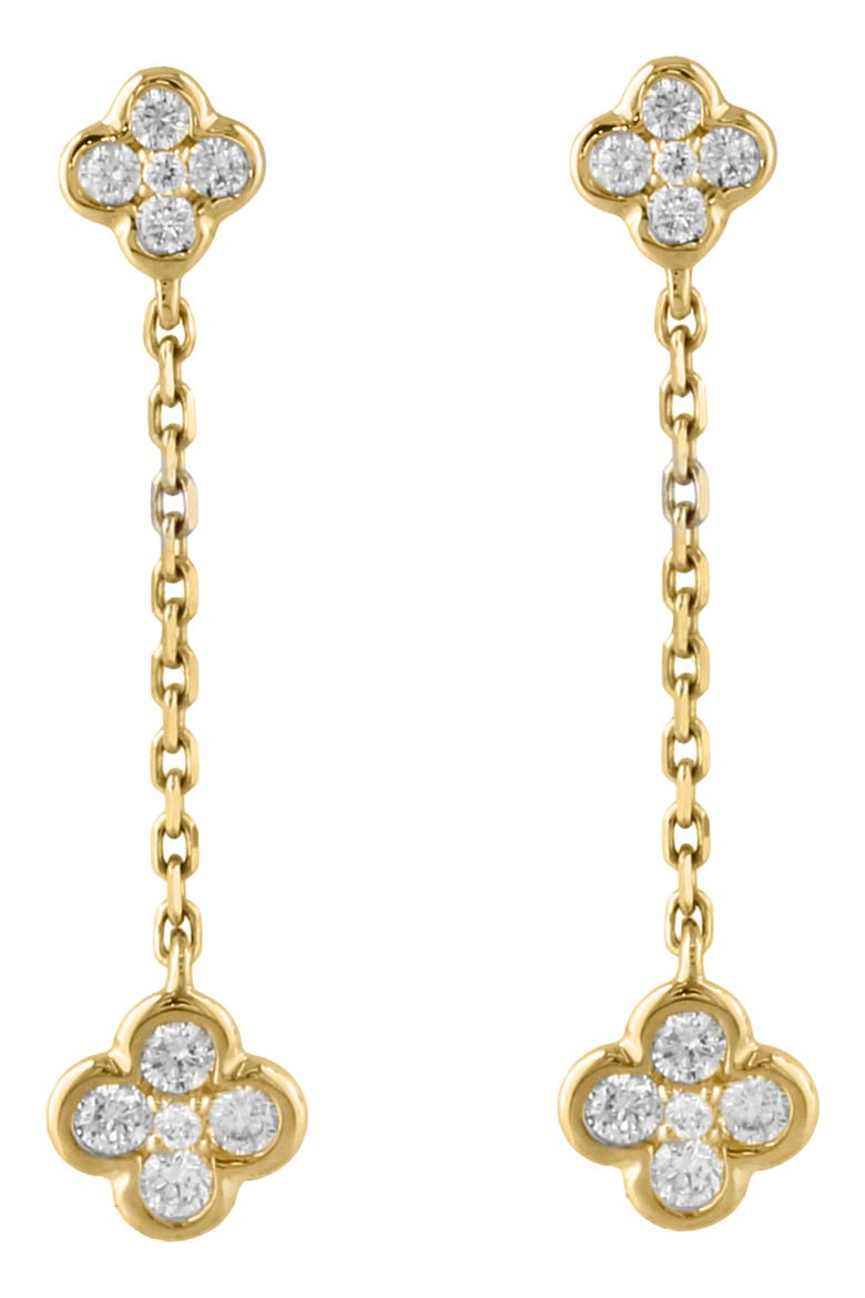 Diamond Clover Linear Drop Earrings, Main, color, WHITE