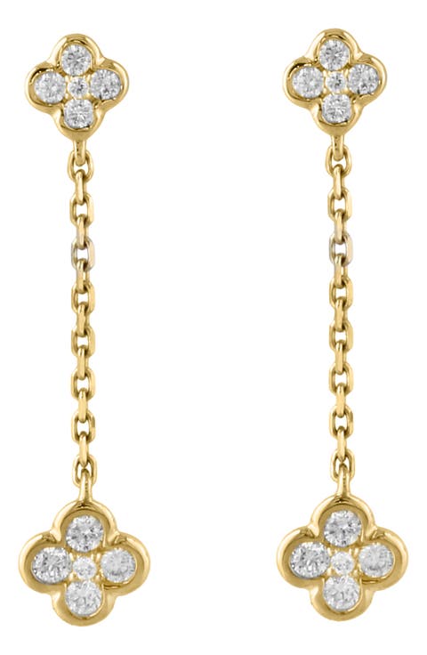Diamond Clover Linear Drop Earrings