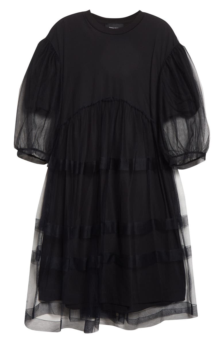 Simone Rocha Puff Sleeve Tiered Tulle Babydoll Dress, Alternate, color,