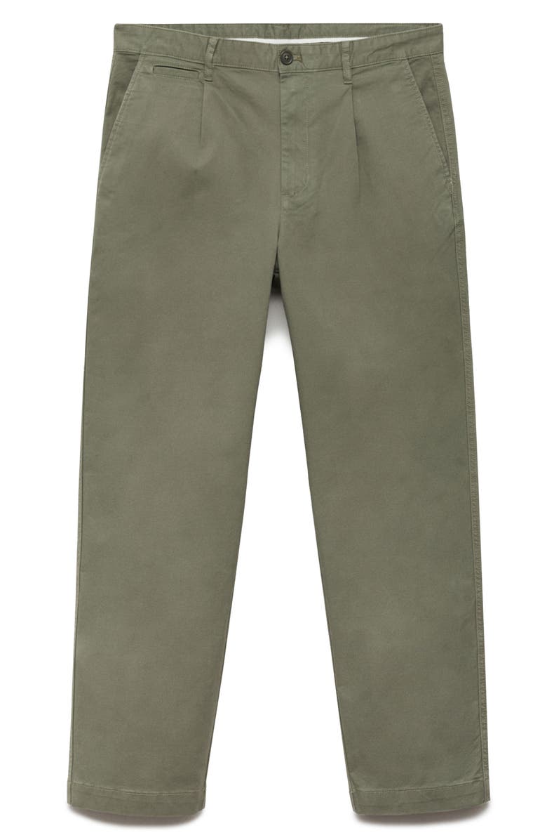 MANGO Regular Fit Pleated Stretch Cotton Dress Pants, Main, color, Pastel Green
