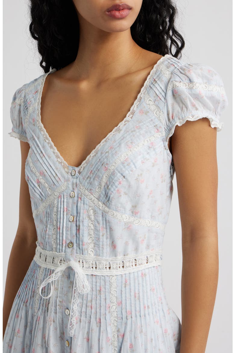 Aurela Lace Trim Pintuck Tiered Maxi Dress, Alternate, color, CHAPPARAL BLUE