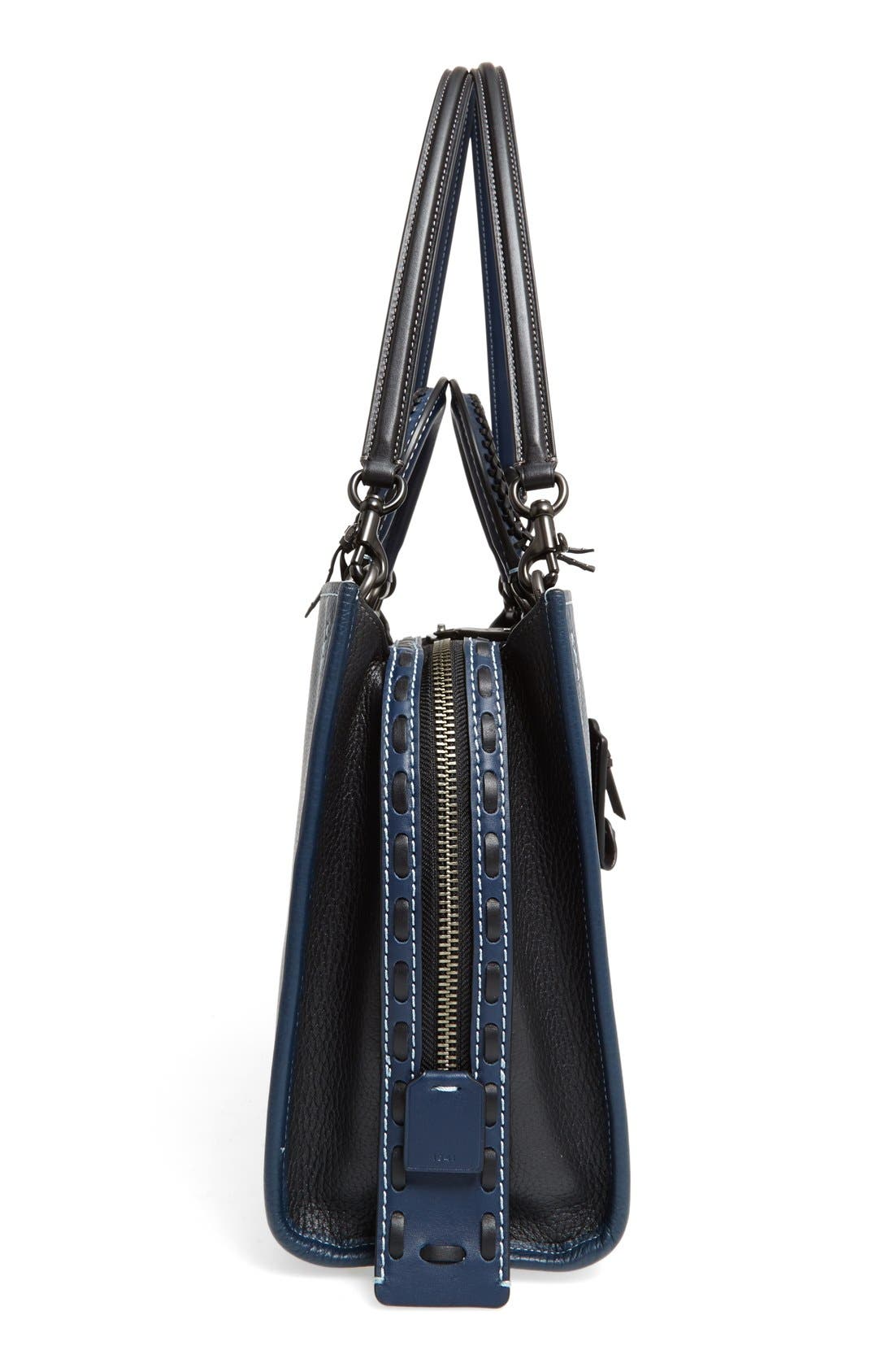 Embellished Handle Rogue Leather Satchel, Alternate, color, PRUSSIAN/ BLACK