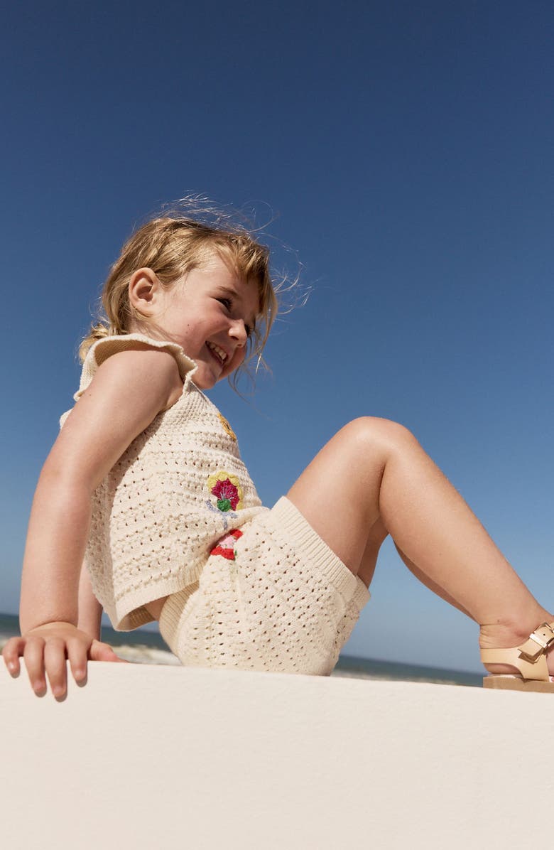 NEXT Kids' Crochet Appliqué Open Stitch Cotton Top & Shorts Set, Alternate, color, Neutral