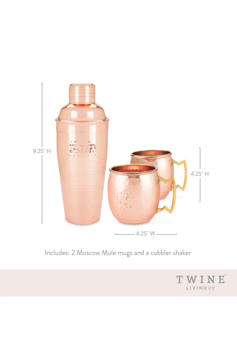 Hammered Mule Mug and Cocktial Shaker in Copper Set of 3, Alternate, color, Copper