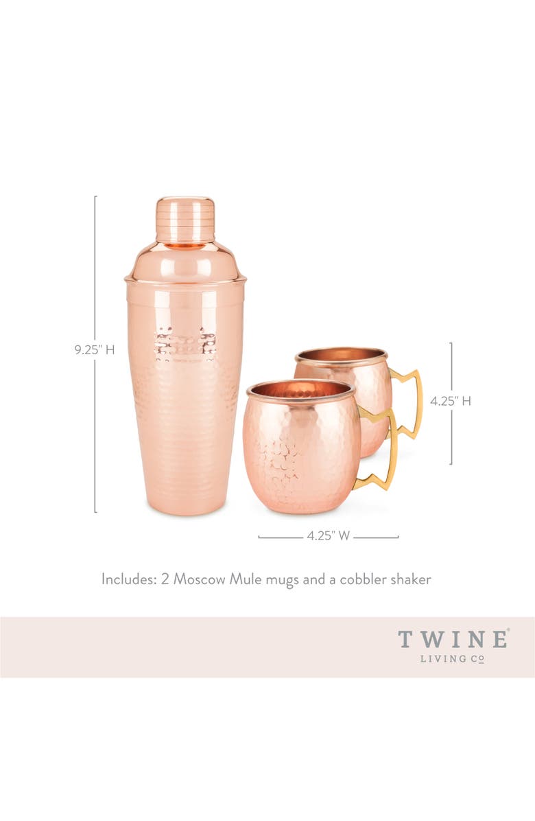 TWINE Hammered Mule Mug and Cocktial Shaker in Copper Set of 3, Alternate, color, Copper