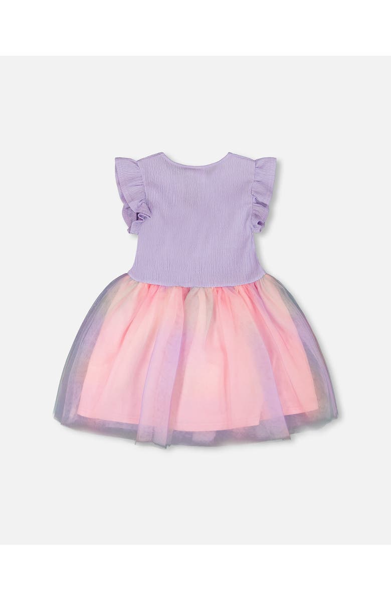 Deux par Deux Short Flutter Sleeve Bi-Material Mesh Dress, Alternate, color, Lilac