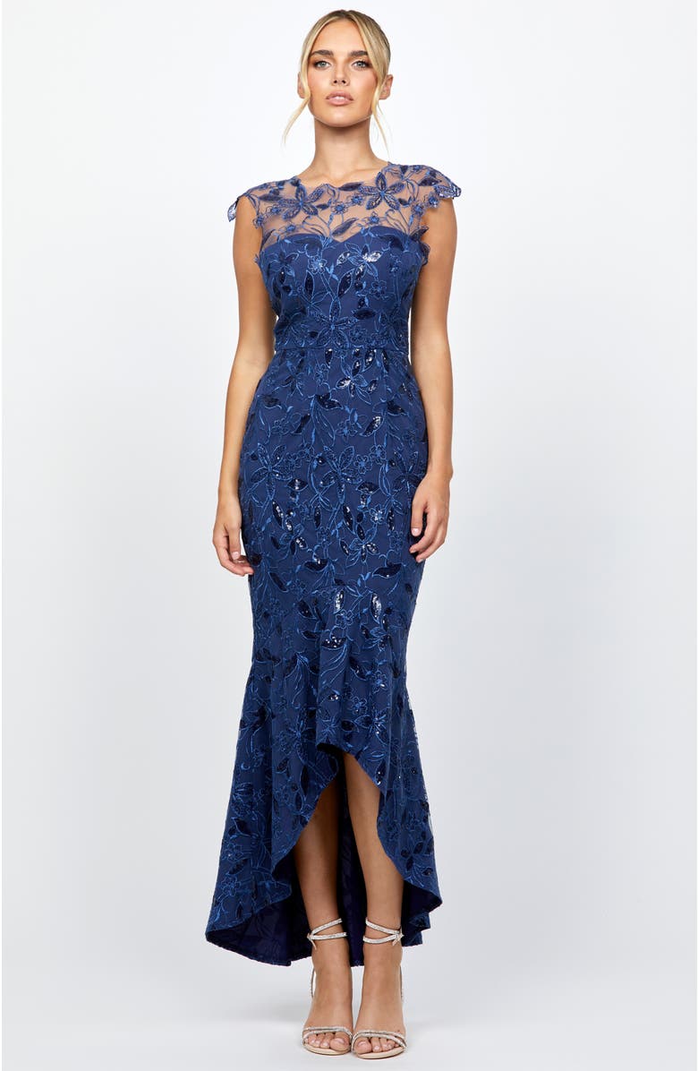 Bariano Phoebe Cap Sleeve Hi Lo Dress, Main, color, Navy