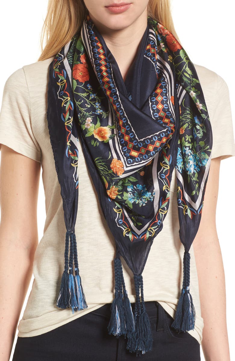 Johnny Was Romantico Tassel Trim Silk Scarf, Main, color,