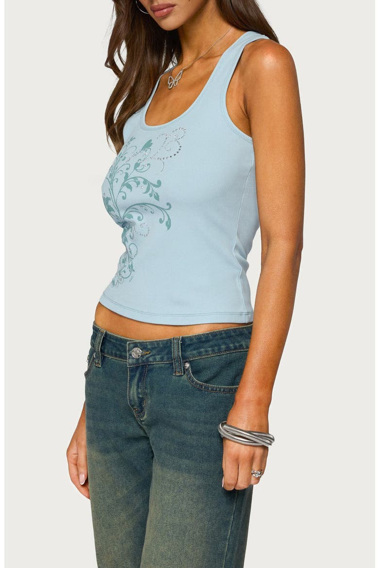 Veila Rhinestone Ribbed Graphic Tank, Alternate, color, LIGHT-BLUE