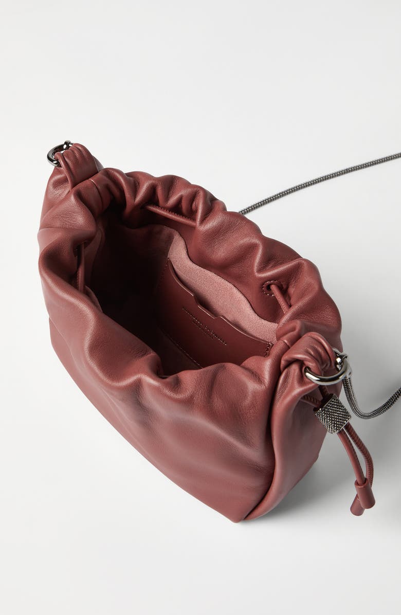 Brunello Cucinelli Soft leather mini Mellow Bucket bag, Alternate, color, Firebrick