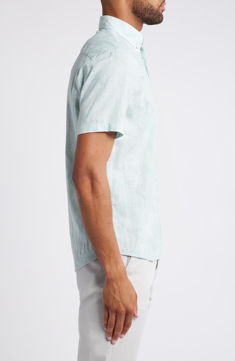 Faherty Breeze Short Sleeve Linen Blend Button-Up Shirt, Alternate, color, Icey Mist Leaf