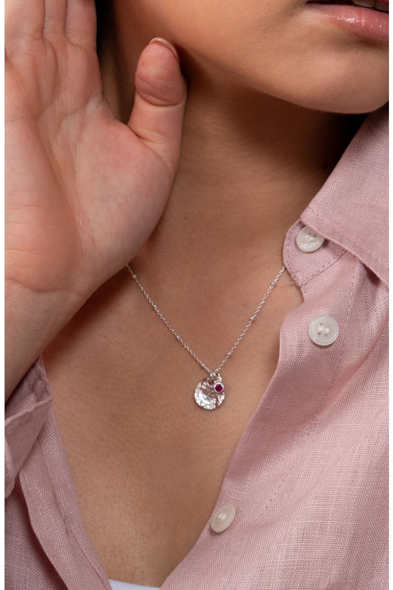 Hammered Disc & Ruby Array Necklace, Alternate, color, Sterling Silver