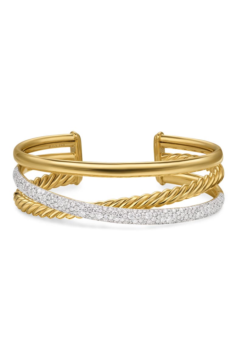 Pavé Diamond 3-Row Crossover Cuff Bracelet, Alternate, color, 18K YELLOW GOLD/ DIAMOND