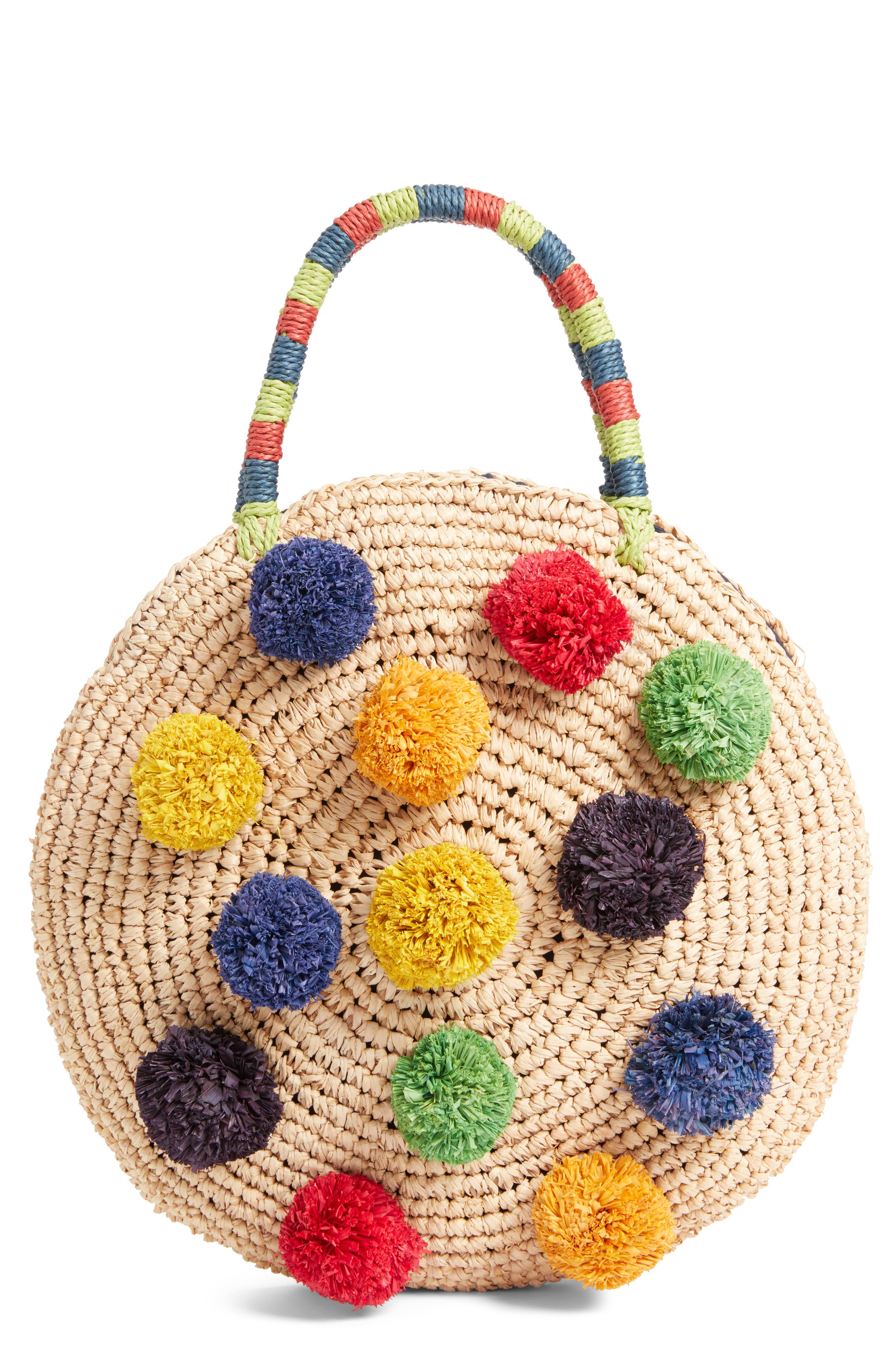 Nordstrom Multi Pom Circular Raffia Tote, Main, color, 