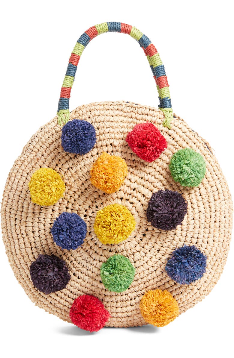Nordstrom Multi Pom Circular Raffia Tote, Main, color,
