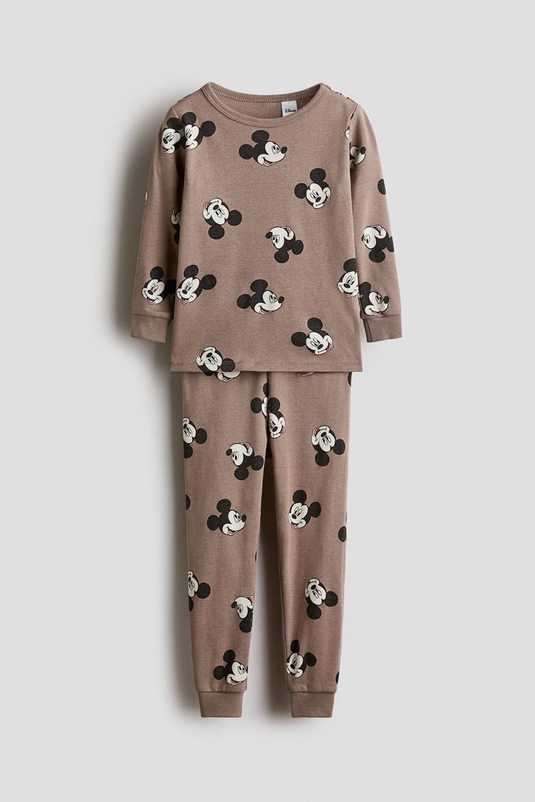 Snug Fit Printed Pyjamas, Main, color, Brown/Mickey Mouse